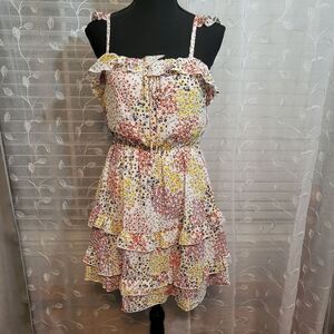 Saints & Hearts Womens Floral Chiffon Ruffle mini dress